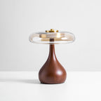 Sienna Table Lamp, Walnut Wood Base, Amber Glass Shade, LED
