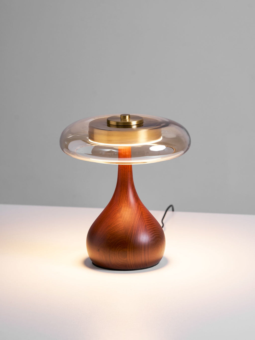 Sienna Table Lamp, Walnut Wood Base, Amber Glass Shade, LED