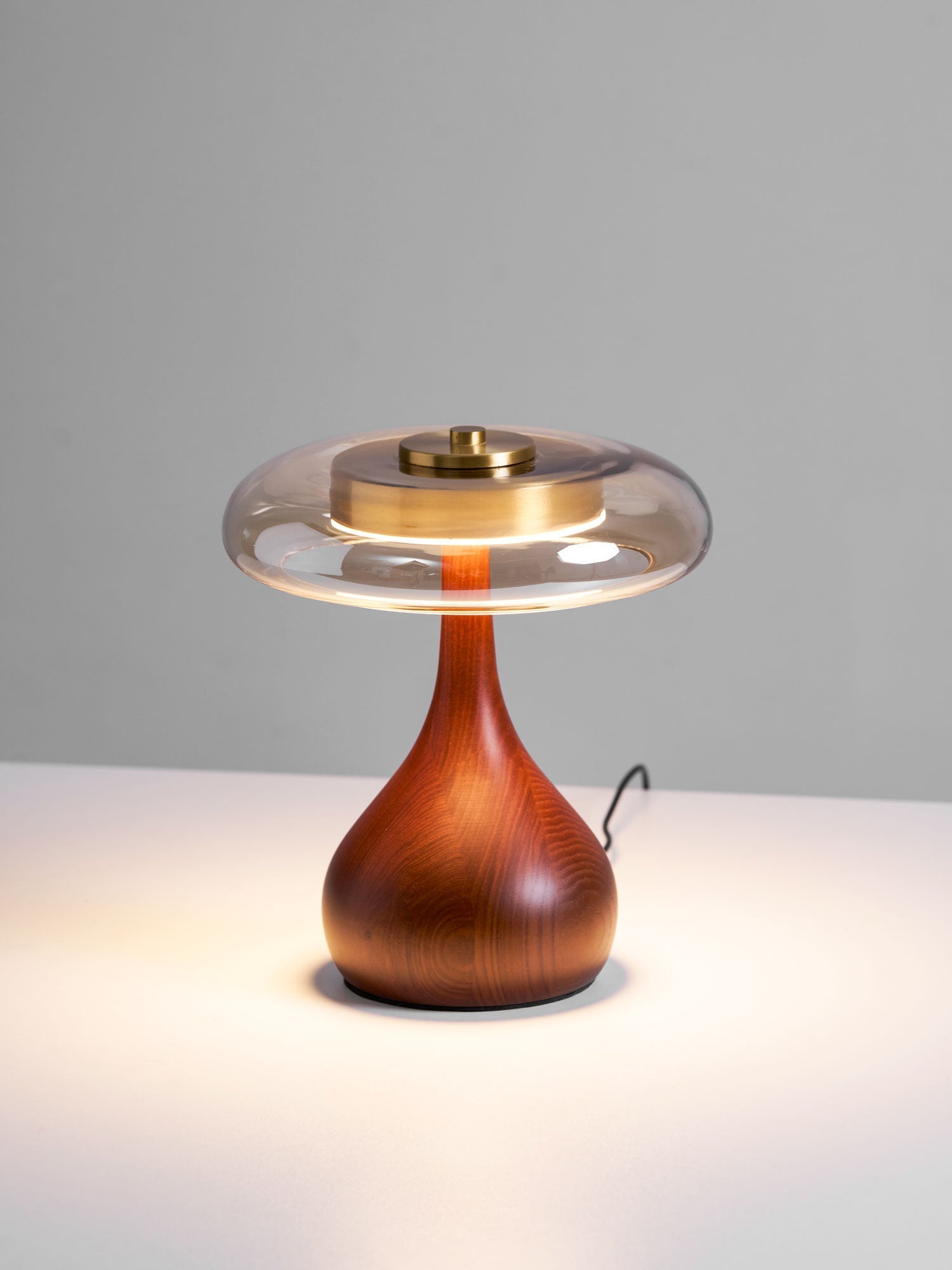 Sienna Table Lamp, Walnut Wood Base, Amber Glass Shade, LED