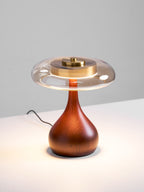Sienna Table Lamp, Walnut Wood Base, Amber Glass Shade, LED