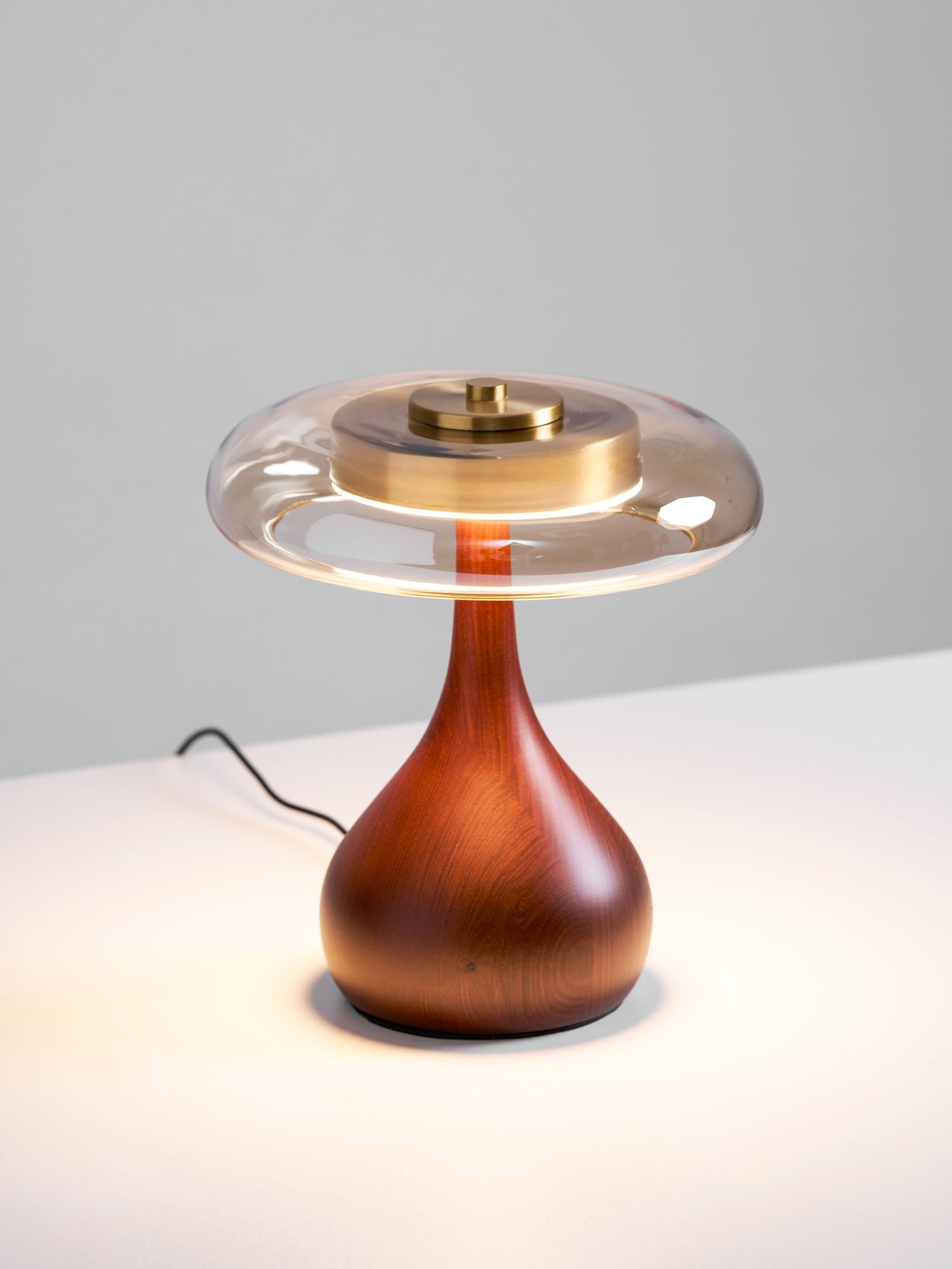 Sienna Table Lamp, Walnut Wood Base, Amber Glass Shade, LED