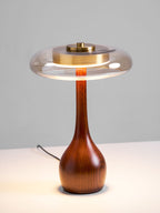 Sienna Table Lamp, Walnut Wood Base, Amber Glass Shade, LED