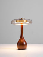 Sienna Table Lamp, Walnut Wood Base, Amber Glass Shade, LED