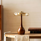 Sienna Table Lamp, Walnut Wood Base, Amber Glass Shade, LED