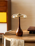 Sienna Table Lamp, Walnut Wood Base, Amber Glass Shade, LED