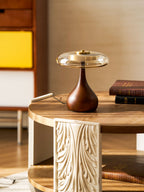 Sienna Table Lamp, Walnut Wood Base, Amber Glass Shade, LED
