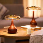 Sienna Table Lamp, Walnut Wood Base, Amber Glass Shade, LED