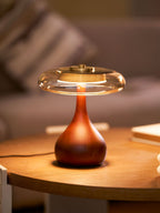 Sienna Table Lamp, Walnut Wood Base, Amber Glass Shade, LED
