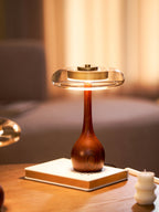 Sienna Table Lamp, Walnut Wood Base, Amber Glass Shade, LED