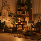 Sienna Table Lamp, Walnut Wood Base, Amber Glass Shade, LED