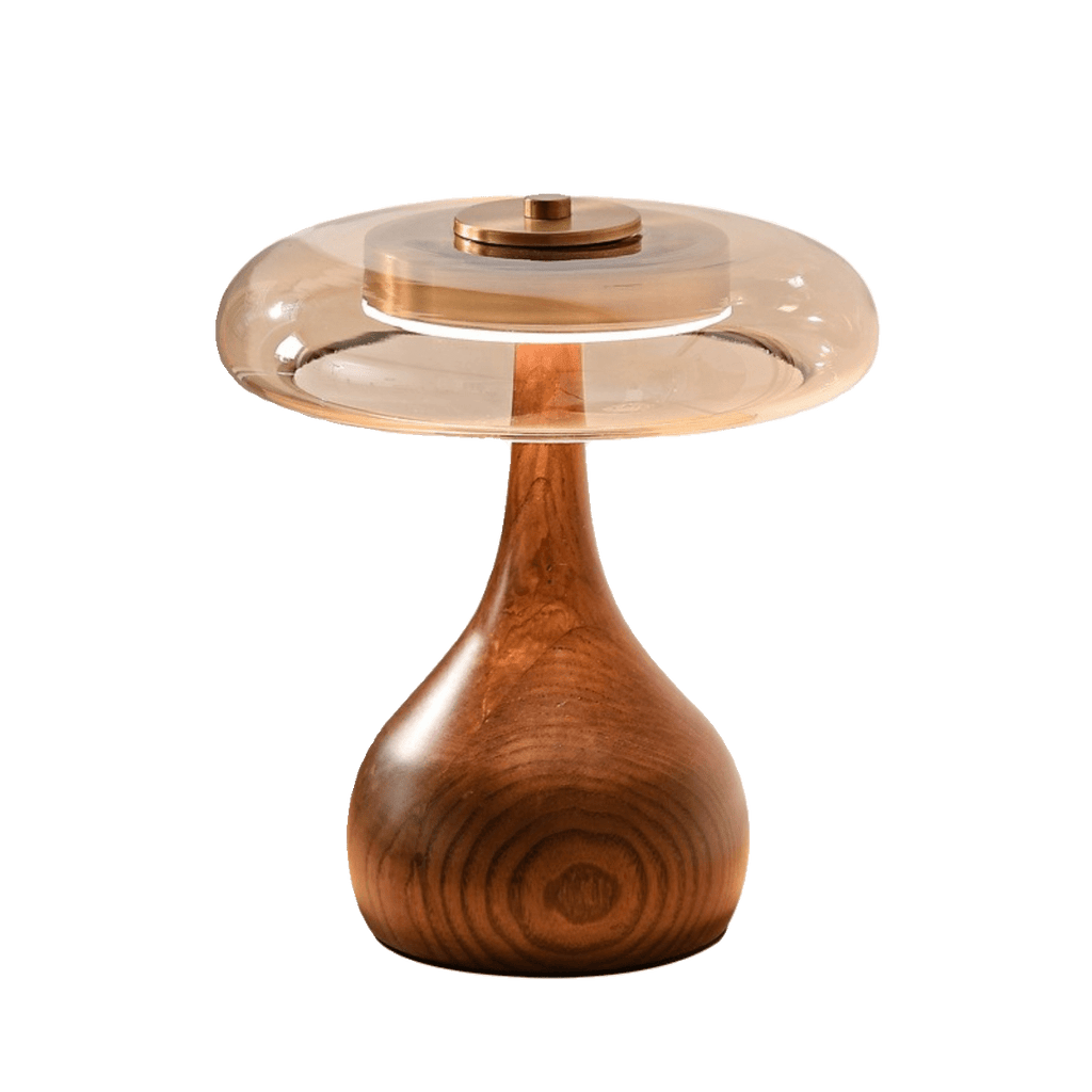 Sienna Table Lamp, Walnut Wood Base, Amber Glass Shade, LED