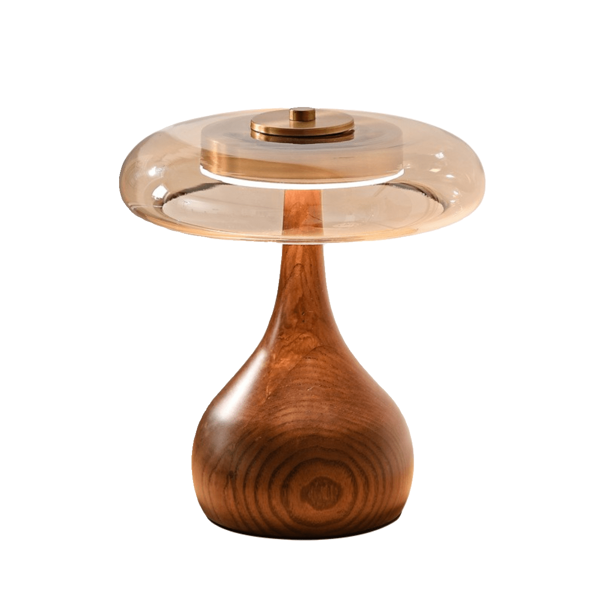 Sienna Table Lamp, Walnut Wood Base, Amber Glass Shade, LED
