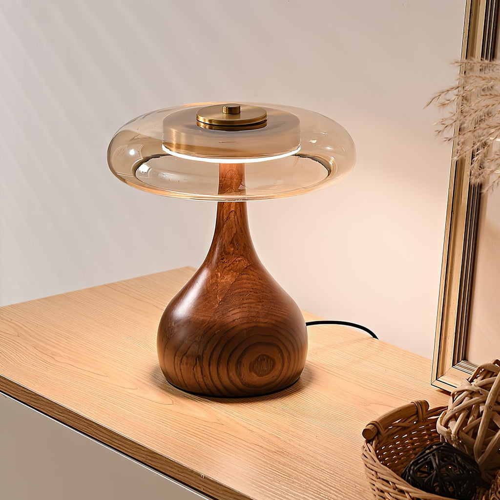 Sienna Table Lamp, Walnut Wood Base, Amber Glass Shade, LED