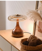 Sienna Table Lamp, Walnut Wood Base, Amber Glass Shade, LED