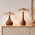 Sienna Table Lamp, Walnut Wood Base, Amber Glass Shade, LED