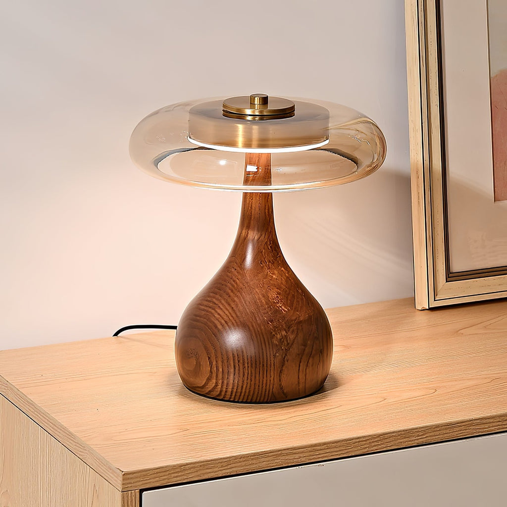 Sienna Table Lamp, Walnut Wood Base, Amber Glass Shade, LED