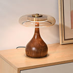 Sienna Table Lamp, Walnut Wood Base, Amber Glass Shade, LED