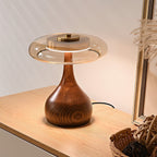 Sienna Table Lamp, Walnut Wood Base, Amber Glass Shade, LED