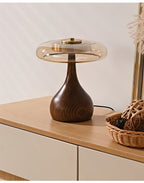 Sienna Table Lamp, Walnut Wood Base, Amber Glass Shade, LED