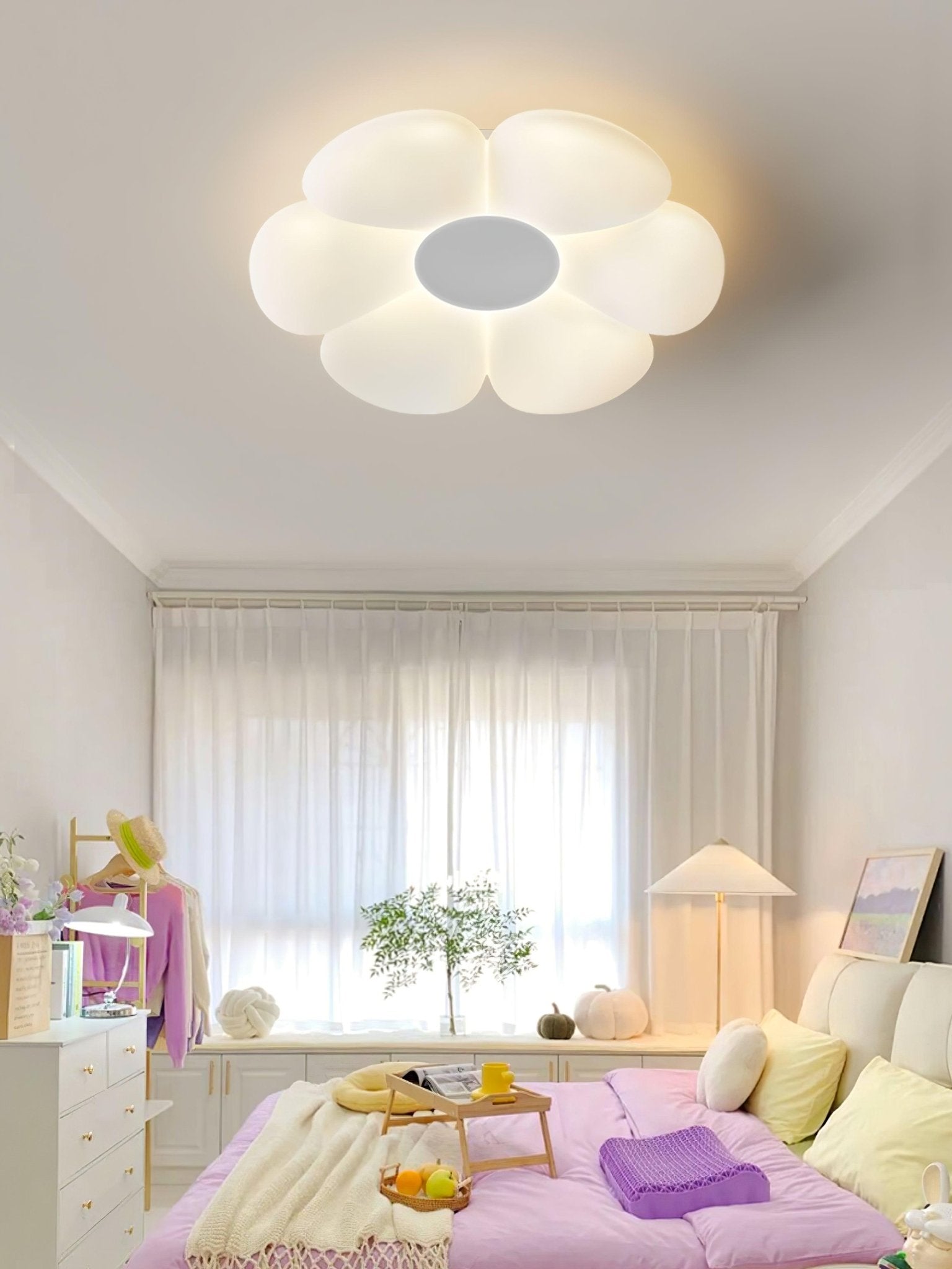 Flower Ceiling Light, Six-Petal Acrylic Shade, Integrated LED, Dimmable
