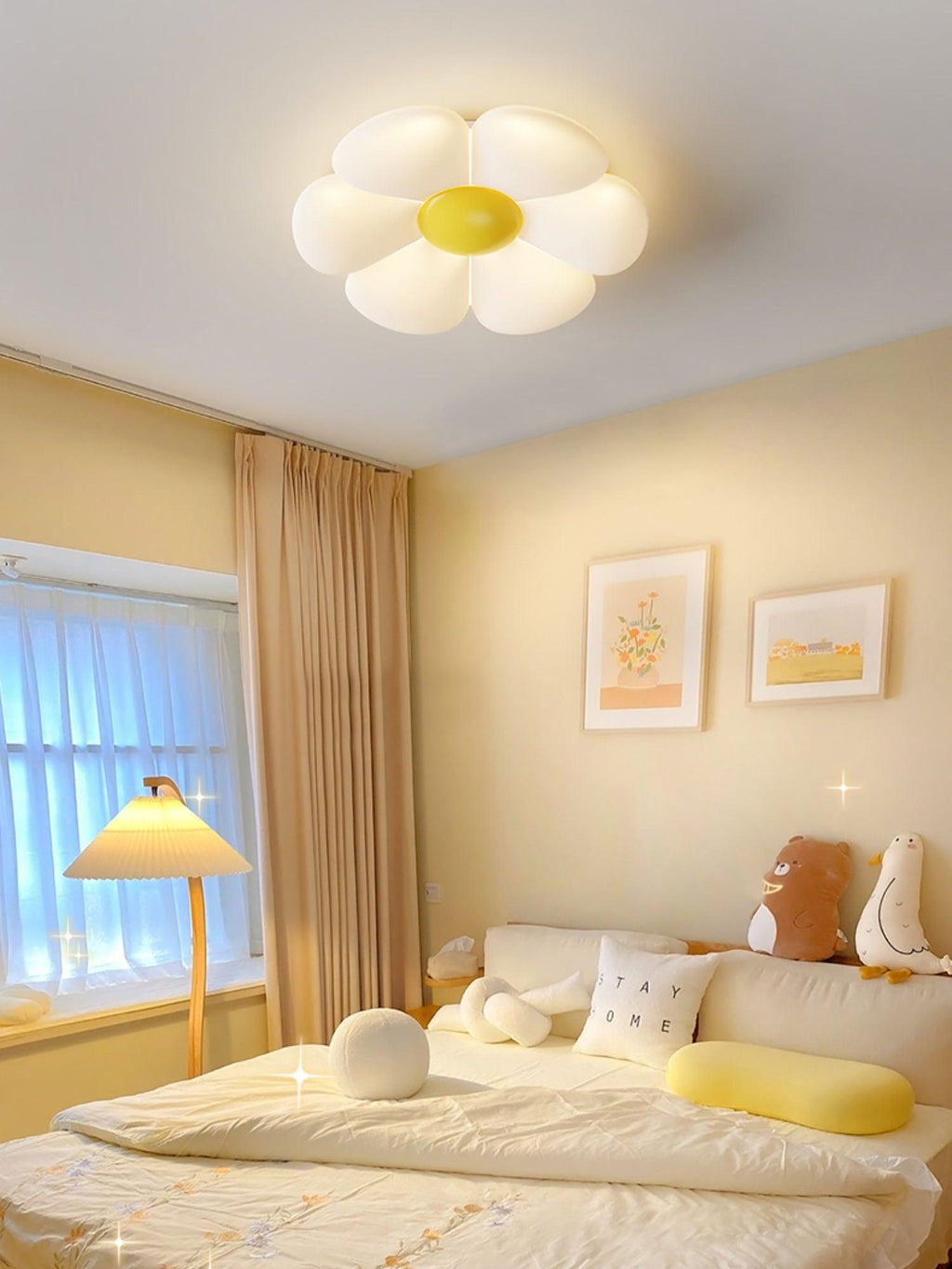 Flower Ceiling Light, Six-Petal Acrylic Shade, Integrated LED, Dimmable
