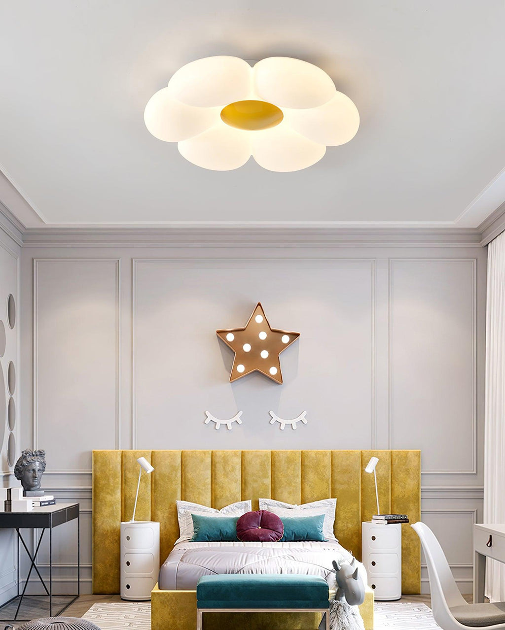 Flower Ceiling Light, Six-Petal Acrylic Shade, Integrated LED, Dimmable