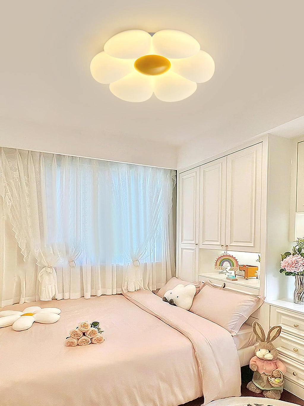 Flower Ceiling Light, Six-Petal Acrylic Shade, Integrated LED, Dimmable