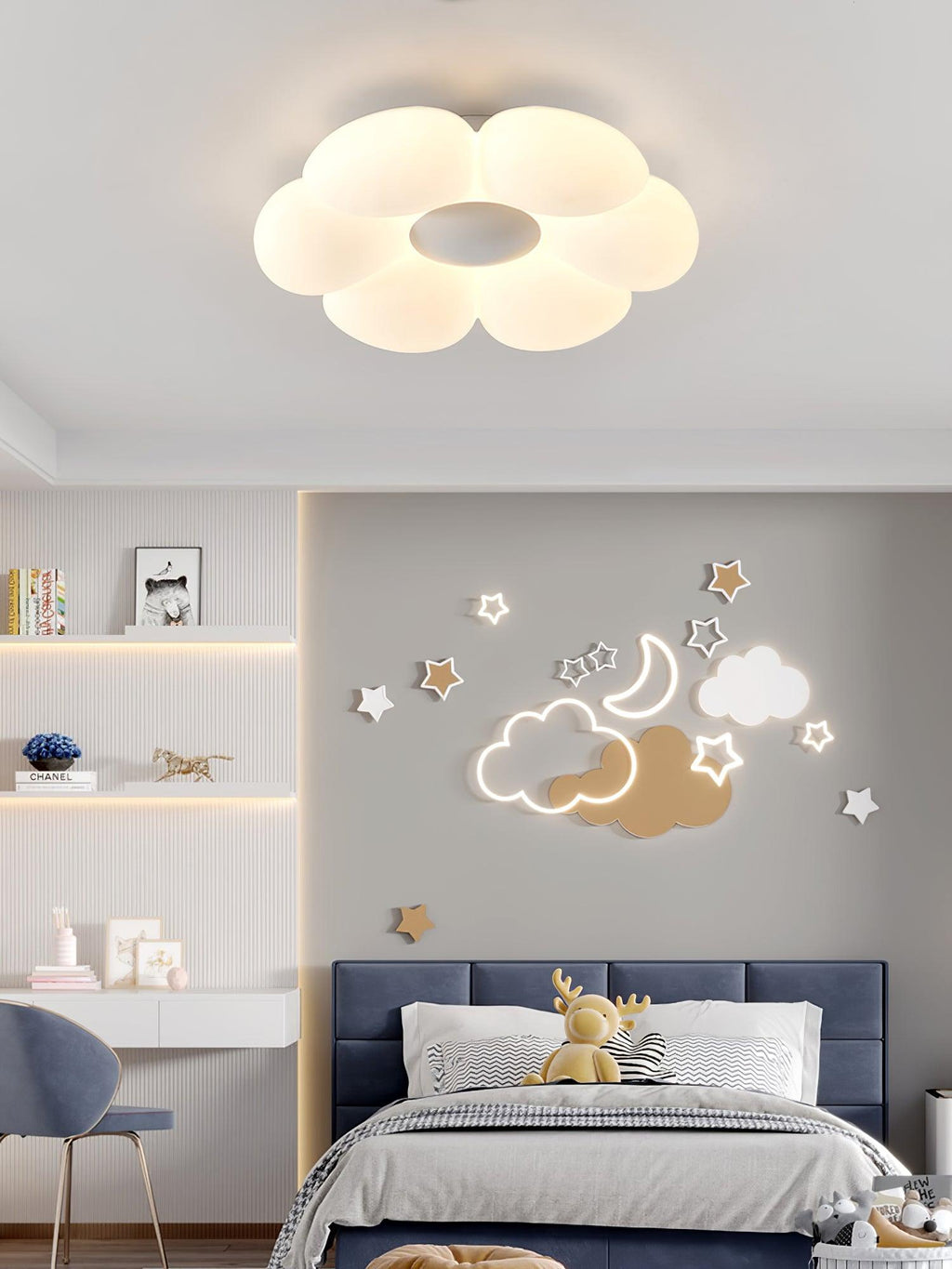 Flower Ceiling Light, Six-Petal Acrylic Shade, Integrated LED, Dimmable