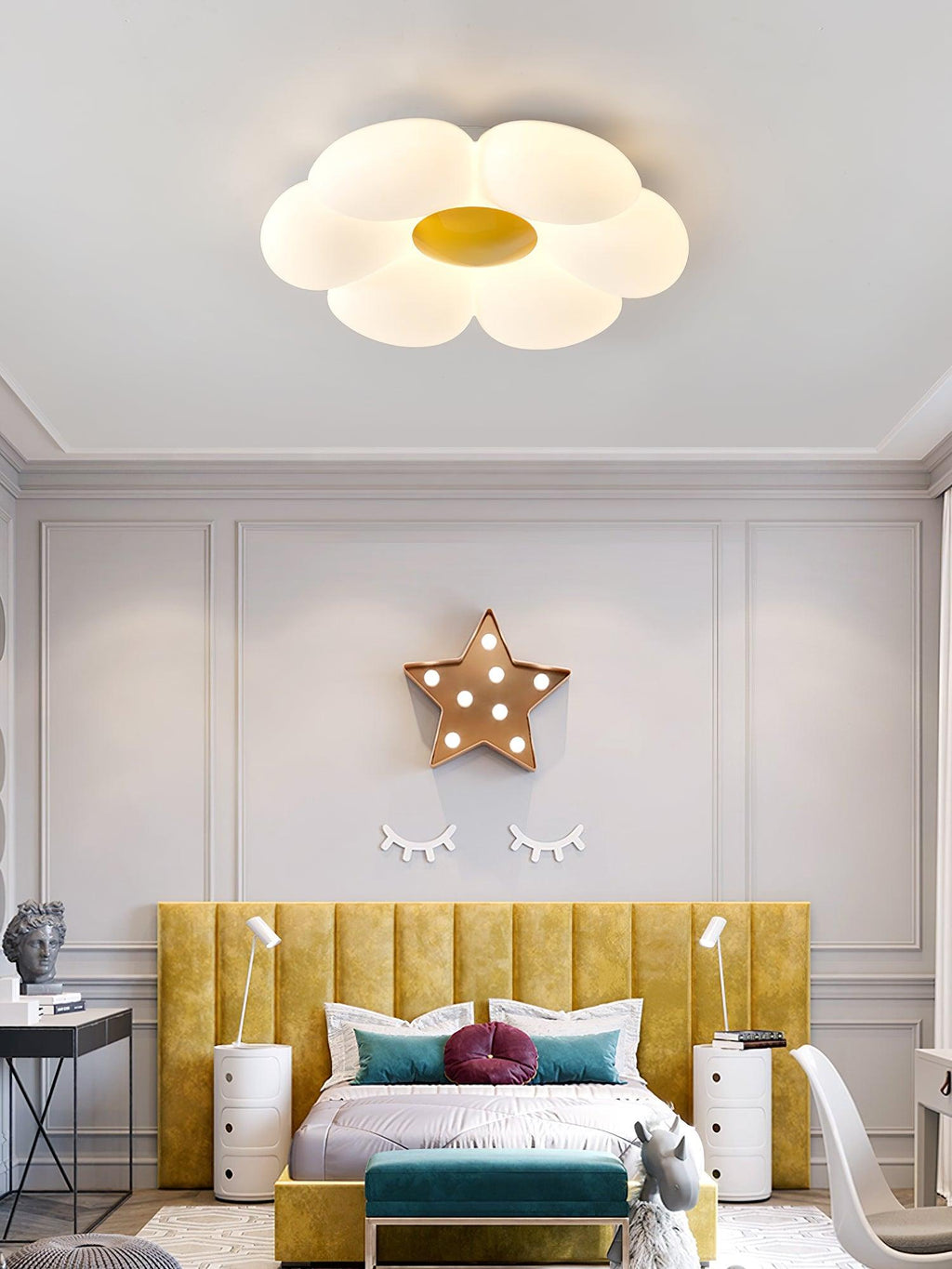 Flower Ceiling Light, Six-Petal Acrylic Shade, Integrated LED, Dimmable