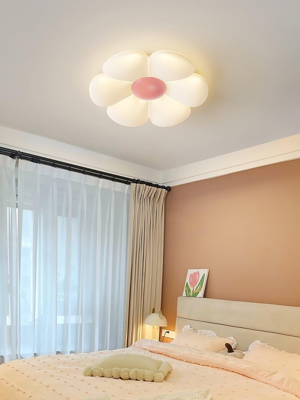 Flower Ceiling Light, Six-Petal Acrylic Shade, Integrated LED, Dimmable