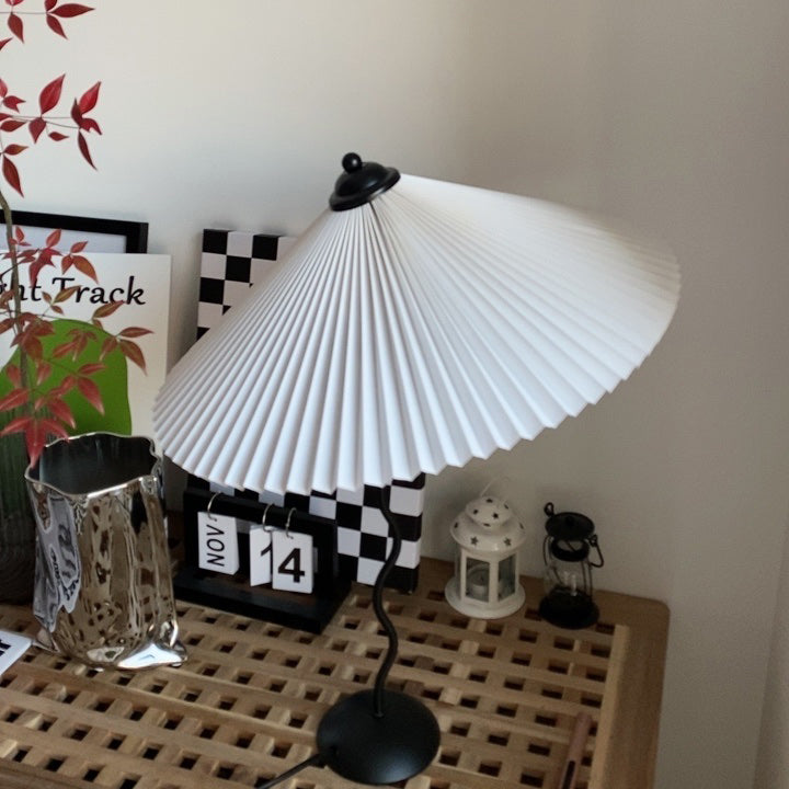 Squiggle Table Lamp, Wavy Stem, Pleated Fabric Shade, E14 Plug-In