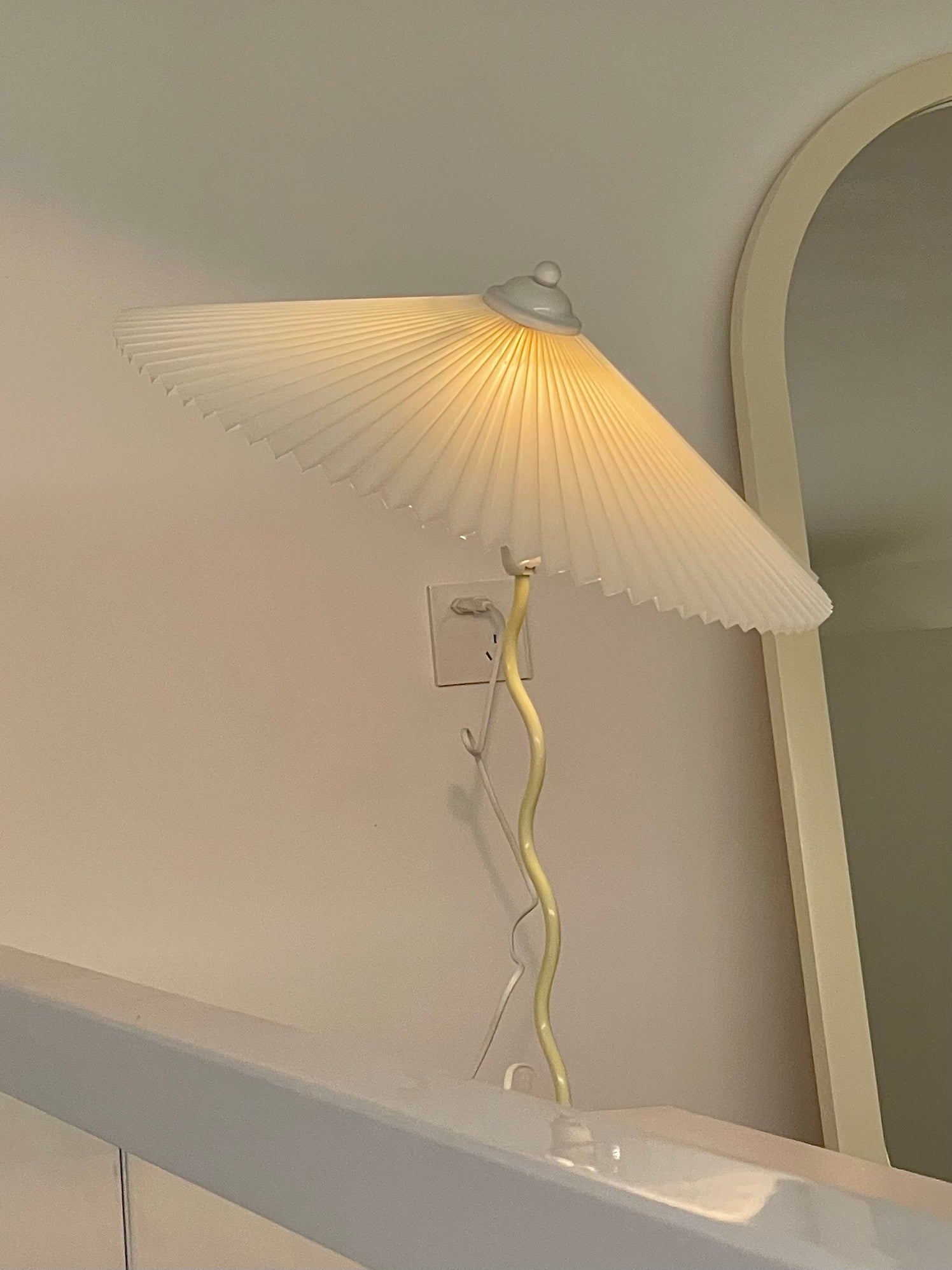 Squiggle Table Lamp, Wavy Stem, Pleated Fabric Shade, E14 Plug-In