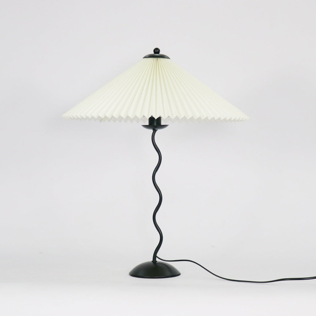Squiggle Table Lamp, Wavy Stem, Pleated Fabric Shade, E14 Plug-In