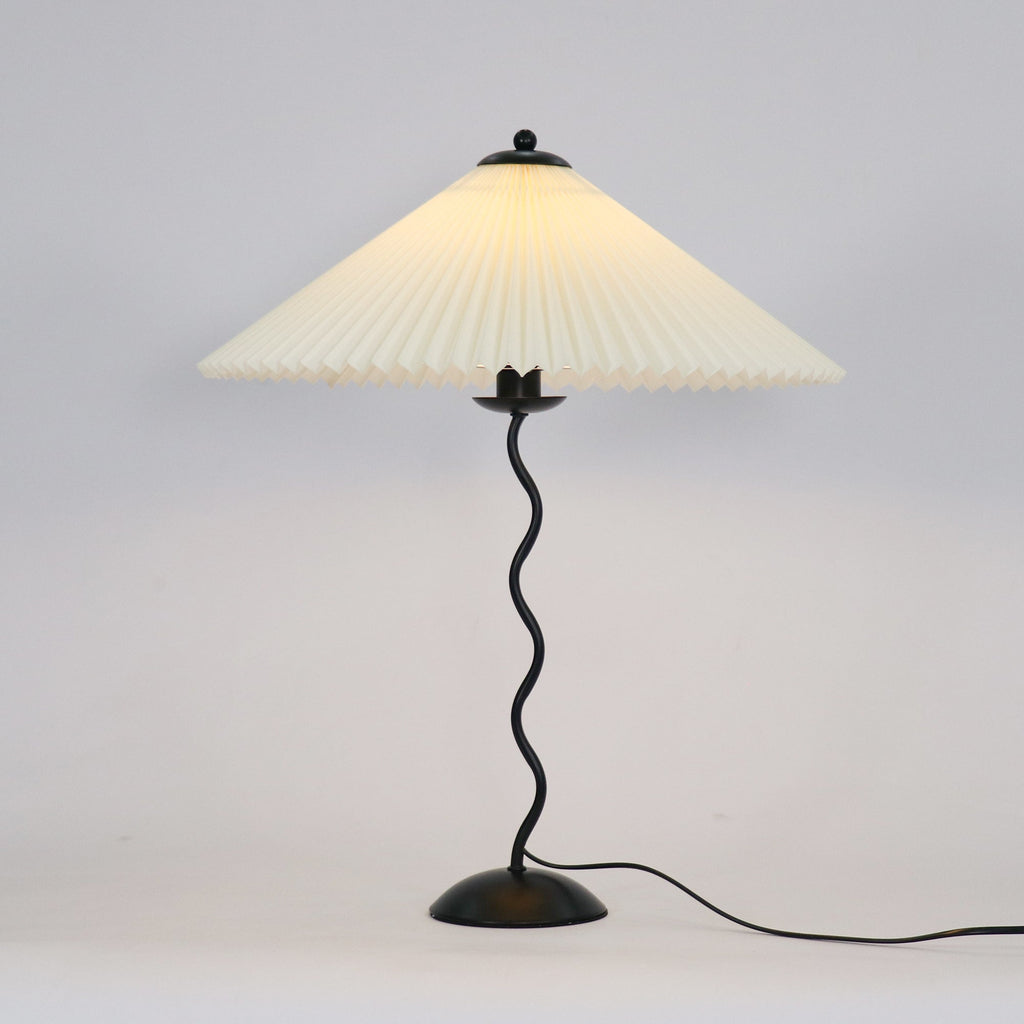 Squiggle Table Lamp, Wavy Stem, Pleated Fabric Shade, E14 Plug-In