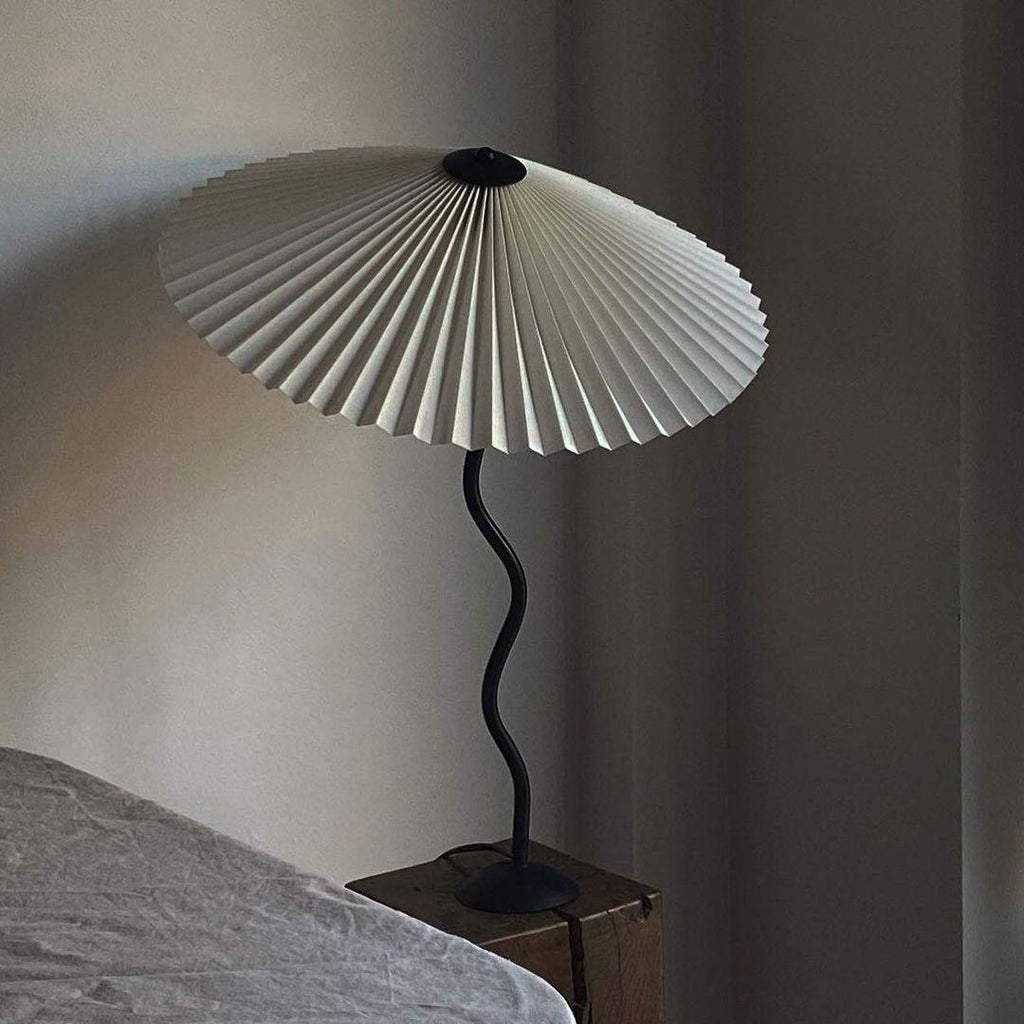 Squiggle Table Lamp, Wavy Stem, Pleated Fabric Shade, E14 Plug-In