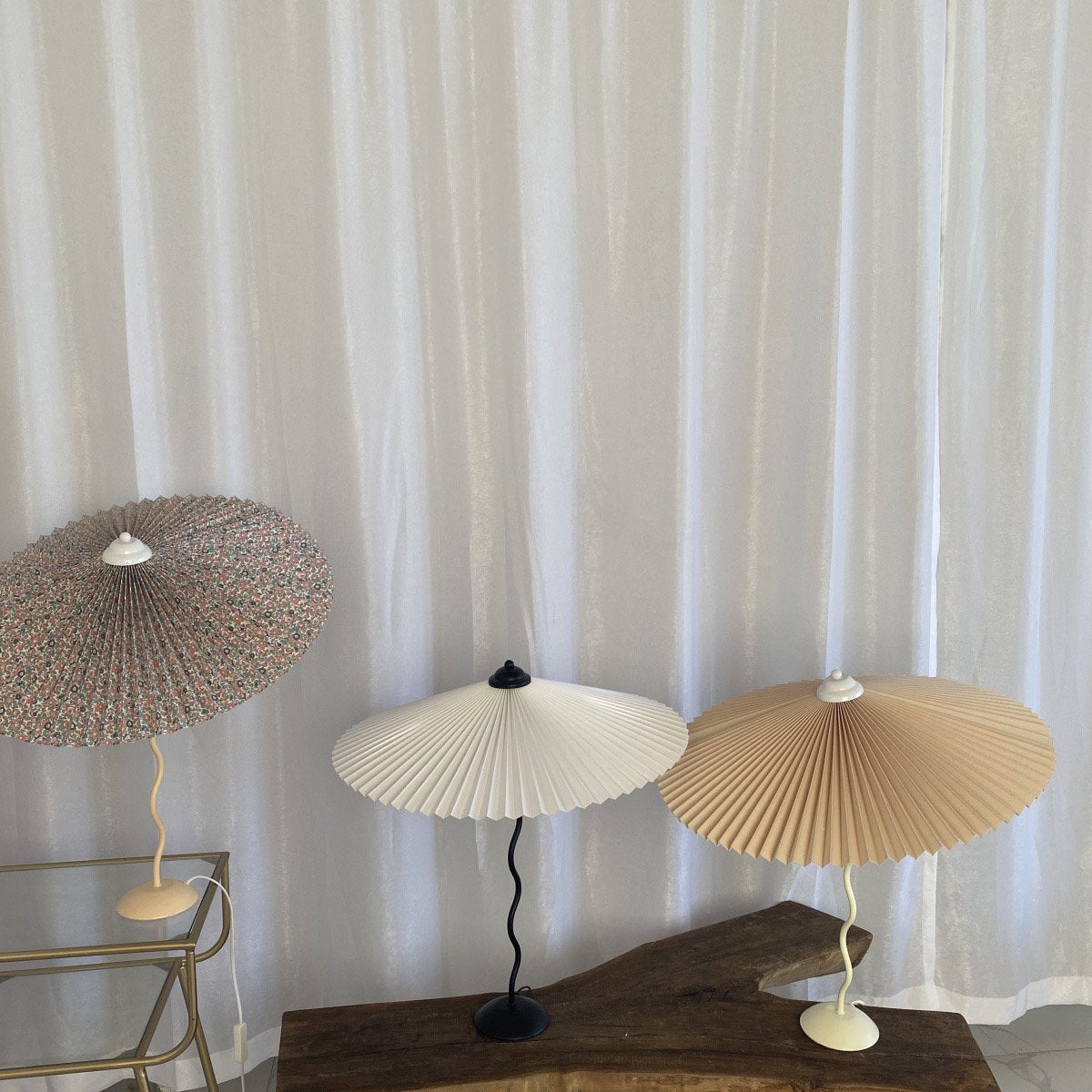 Squiggle Table Lamp, Wavy Stem, Pleated Fabric Shade, E14 Plug-In