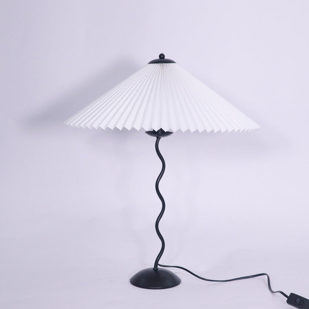 Squiggle Table Lamp, Wavy Stem, Pleated Fabric Shade, E14 Plug-In