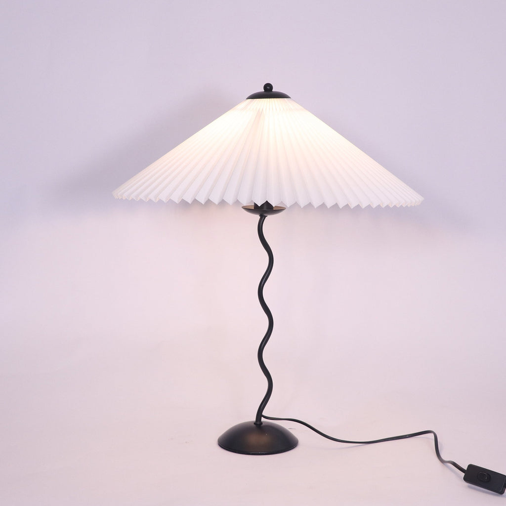 Squiggle Table Lamp, Wavy Stem, Pleated Fabric Shade, E14 Plug-In