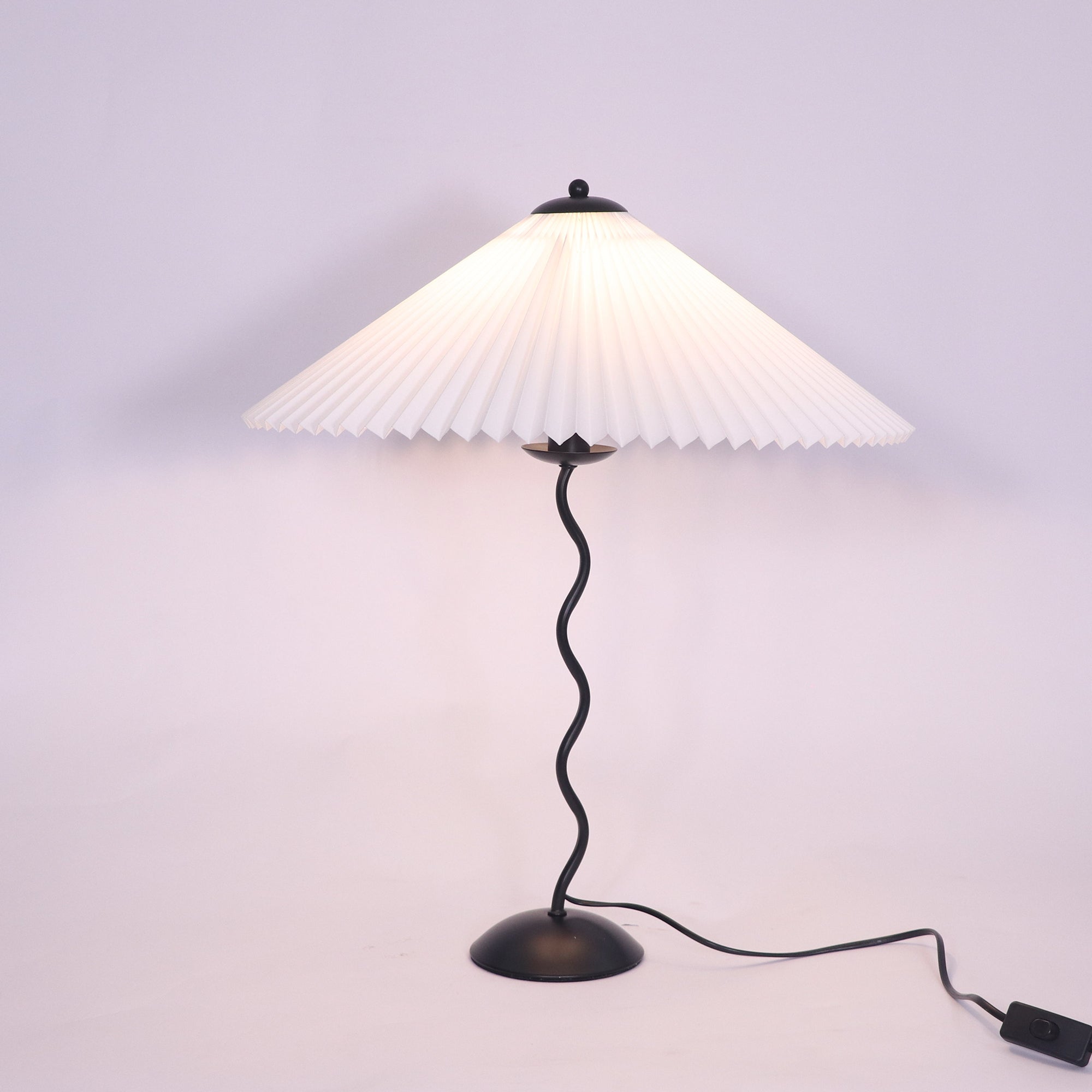 Squiggle Table Lamp, Wavy Stem, Pleated Fabric Shade, E14 Plug-In