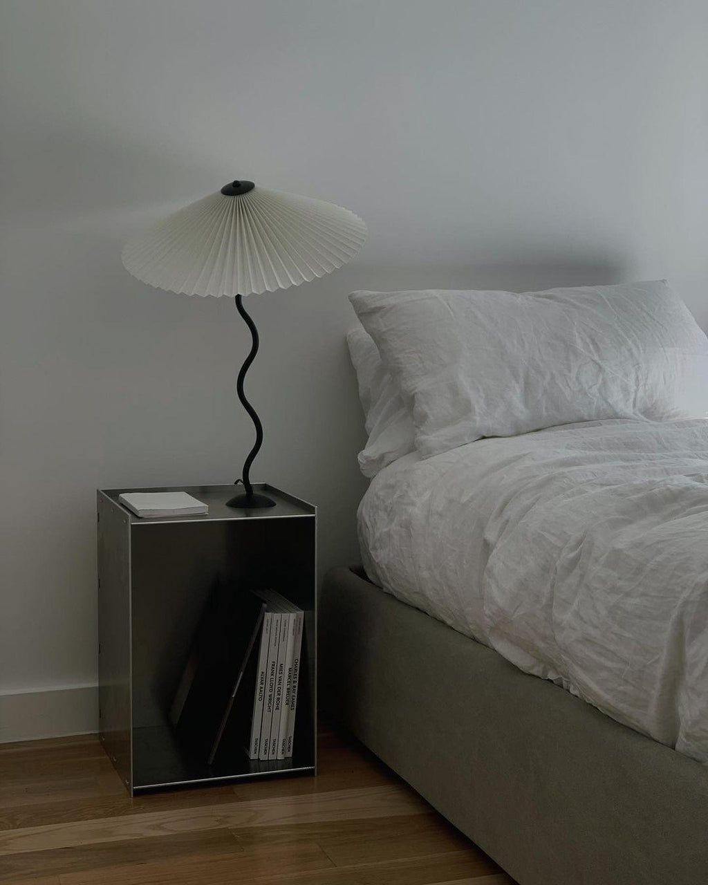 Squiggle Table Lamp, Wavy Stem, Pleated Fabric Shade, E14 Plug-In