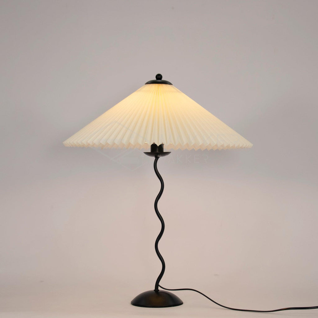 Squiggle Table Lamp, Wavy Stem, Pleated Fabric Shade, E14 Plug-In