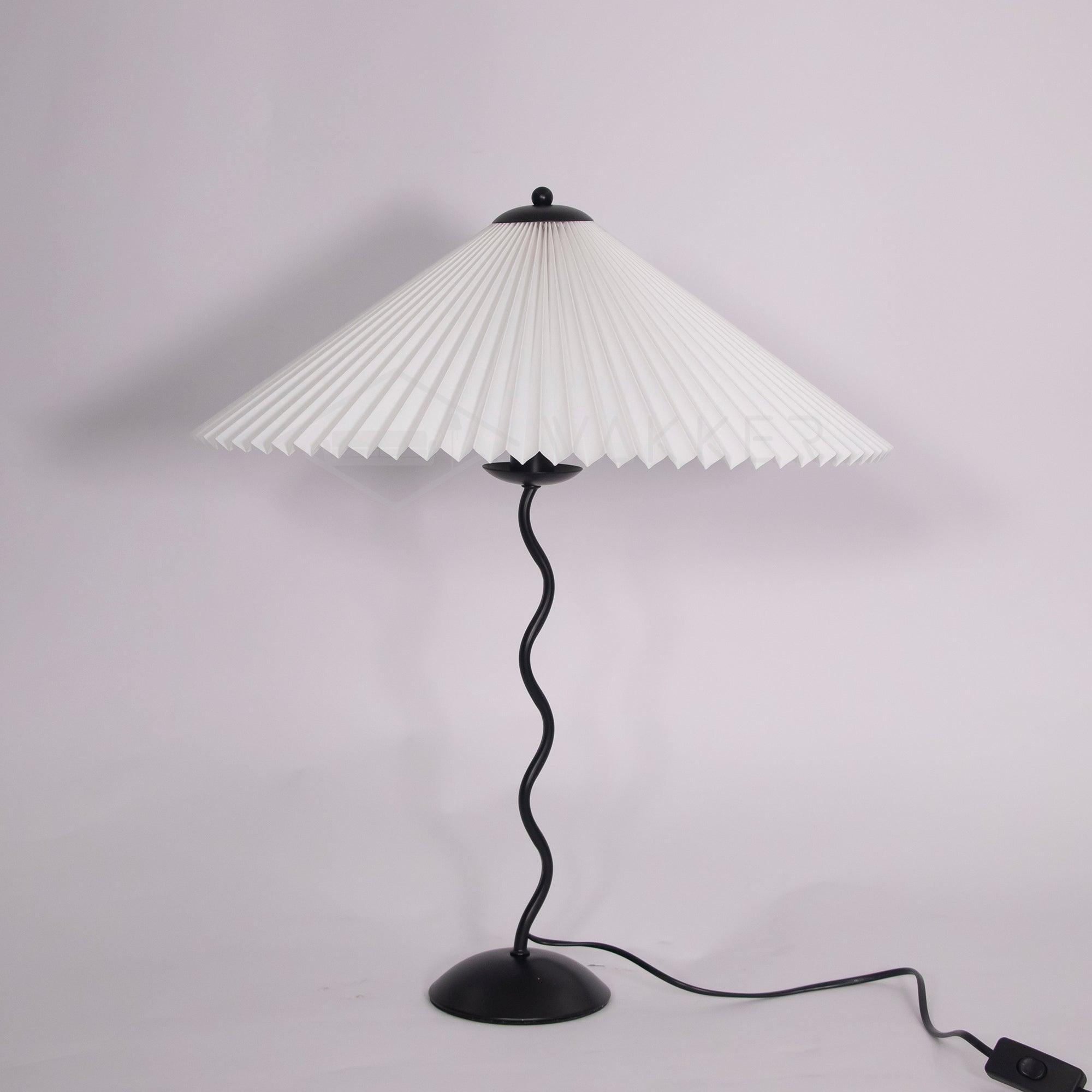 Squiggle Table Lamp, Wavy Stem, Pleated Fabric Shade, E14 Plug-In