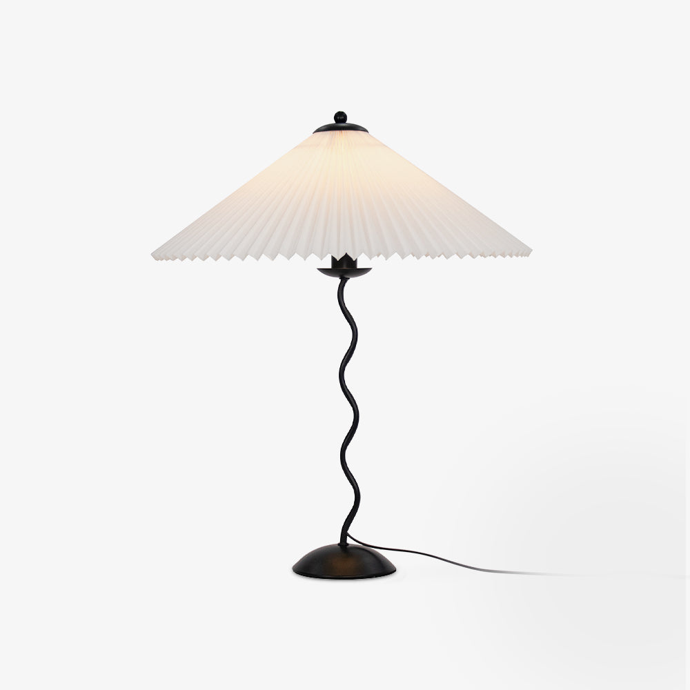 Squiggle Table Lamp, Wavy Stem, Pleated Fabric Shade, E14 Plug-In