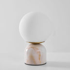 Table Lamp, Sylas Marble Base, White Glass Orb, E26/E27 Plug-In