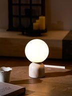 Table Lamp, Sylas Marble Base, White Glass Orb, E26/E27 Plug-In