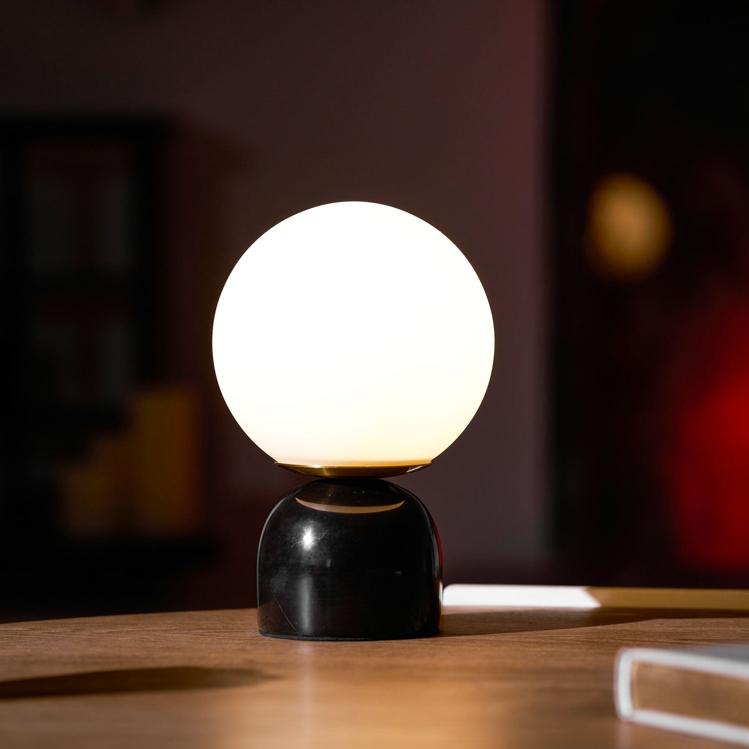 Table Lamp, Sylas Marble Base, White Glass Orb, E26/E27 Plug-In