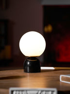 Table Lamp, Sylas Marble Base, White Glass Orb, E26/E27 Plug-In