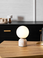 Table Lamp, Sylas Marble Base, White Glass Orb, E26/E27 Plug-In