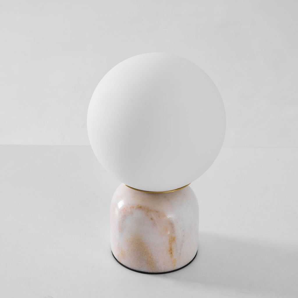 Table Lamp, Sylas Marble Base, White Glass Orb, E26/E27 Plug-In