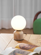 Table Lamp, Sylas Marble Base, White Glass Orb, E26/E27 Plug-In